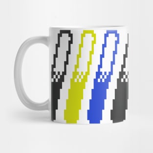 Blue, Yellow, Black Pixelated Diagonal Lines Pattern Mug